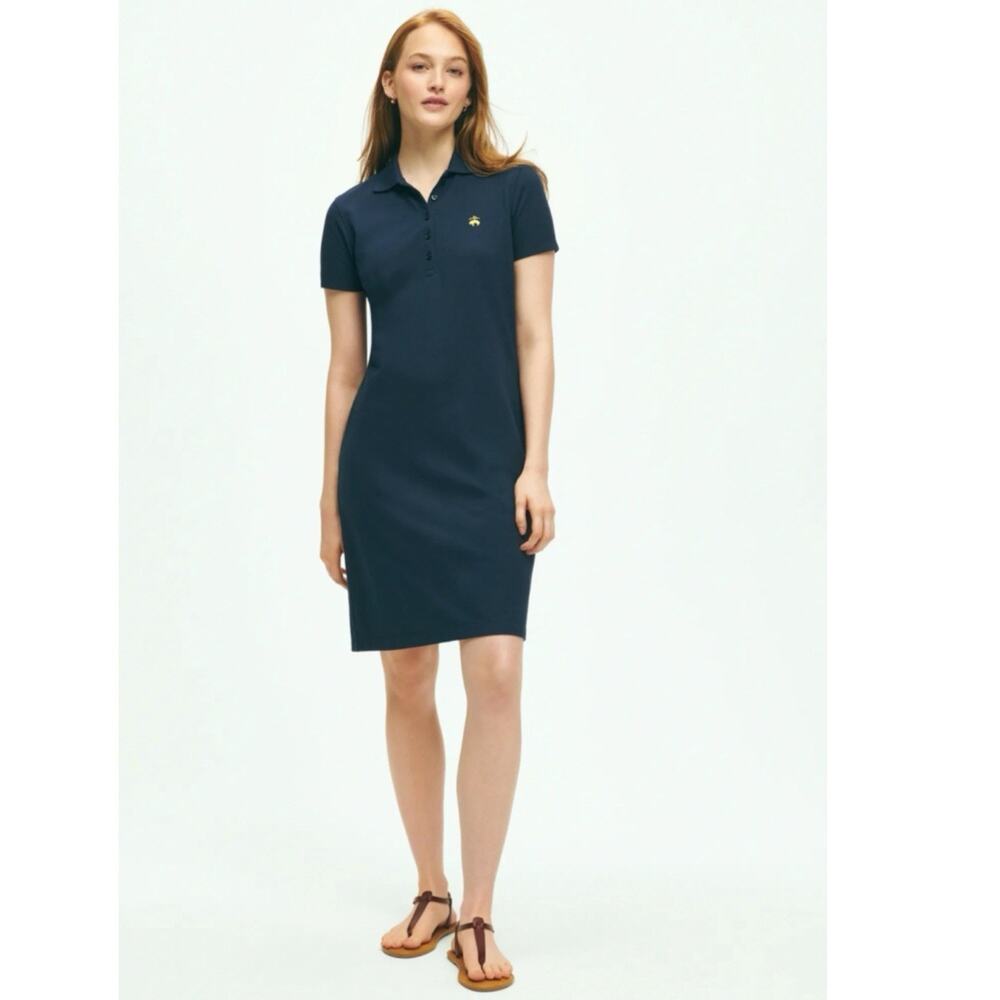 Brooks Brothers Cotton Pique Polo Dress Navy Size S Old Money Logo heritage Chic